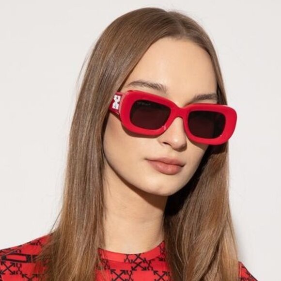 BRAND NEW Off-White CARRARA 507 Red Dark Grey Unisex Rectangular Sunglasses - Picture 9 of 10